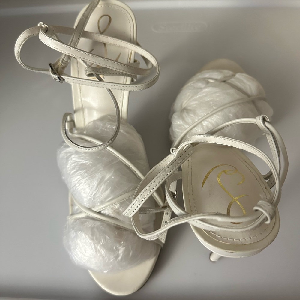 NWOB Sam Edelman Sareena White Strappy Leather Heel Sandals Size 9.5 - Picture 7 of 11
